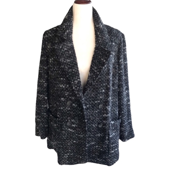 J. Jill Black Wool Blend Oversized Boucle Coat Small Black Camel Brown - Picture 2 of 8